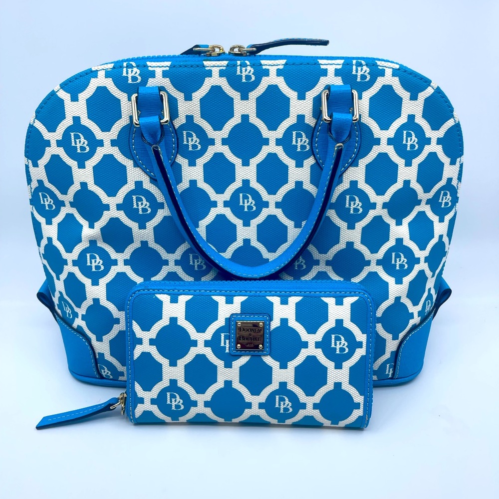 🏝️Rare HTF Dooney & Bourke Turquoise Zip zip satchel bag & wallet set!🏝️